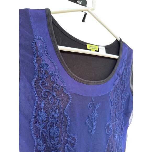 Chan Luu Small Blue Black Lace Stretch Pullover Short Sleeve Top NWOT - Picture 3 of 4